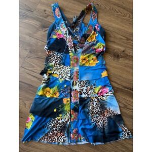 Vintage Seam y2k Swim Dress ruffles leopard lace back
